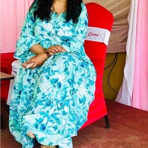 Floral Blue and White Dress